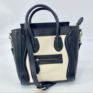 BLACK WHITE SMILEY FACE CROSSBODY SATCHEL BAG ZIP